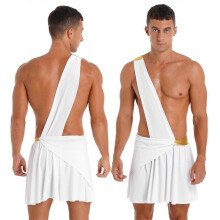 (3XL, A White) Ancient Greek God Gladiator Costume Mens One Shoulder Strap Gladiator Skirt Halloween Theme Party Toga Mythology Cosplay Suit