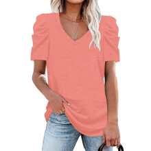 V-Ausschnitt Top mit Puffärmeln 30% Viskose Rosa M Casual