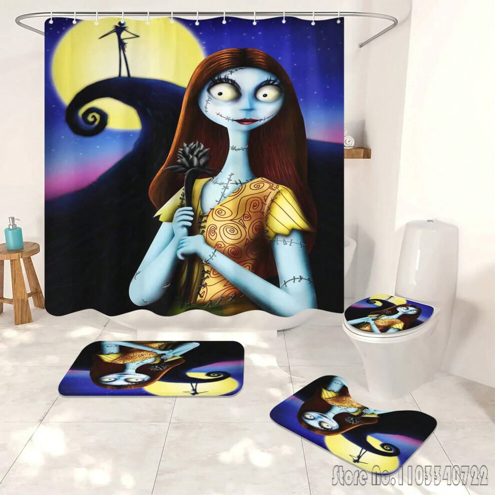 (06, 120x180cm 4pcs) The Nightmare Before Christmas Shower Curtain Bathroom Accessories 4 Piece Set Mats And 100% Polyester Decor Cute Funny home-image-OPC-PJGQTTH-NEW