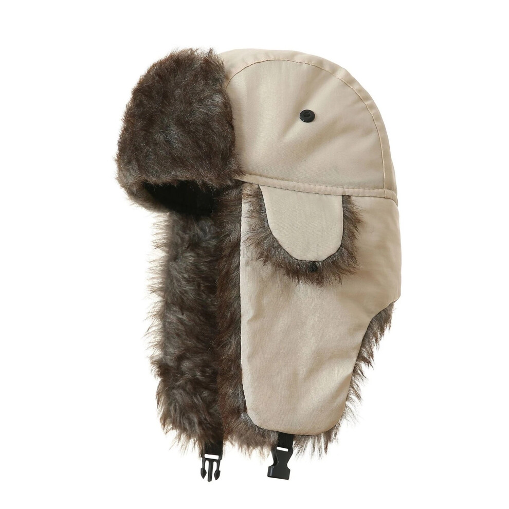 (Beige) Warm Winter Men Ushanka Aviator Trapper Hat Russian Trooper Ear Flap Cap Ski Hat Cream