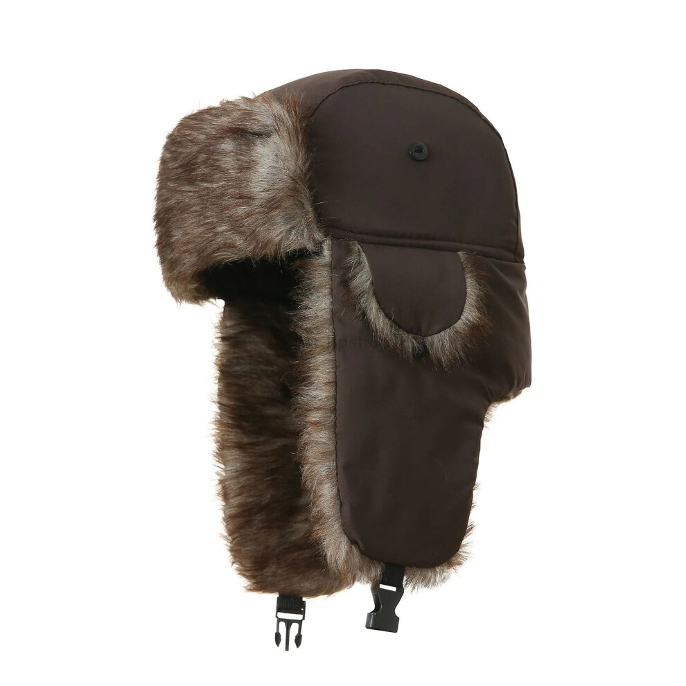 (Coffee) Warm Winter Men Ushanka Aviator Trapper Hat Russian Trooper Ear Flap Cap Ski Hat Brown