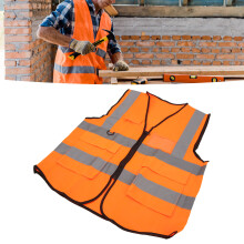 Sicherheitsreflexweste mit mehreren Taschen, wasserdicht, hohe Sichtbarkeit, Reißverschluss vorne, Sicherheitsweste für Wächter, Orange