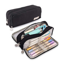 Multifunctional Large Capacity Pencil Case 3 Compartments For Girls & Boys School & Office Stationery Organizer Black