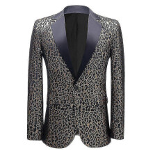 (3xL, Black) Men"s Party Leopard Print Blazer, Notched Lapel Lightweight Suit Jacket_k29