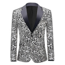 (L, White) Men"s Party Leopard Print Blazer, Notched Lapel Lightweight Suit Jacket_k29