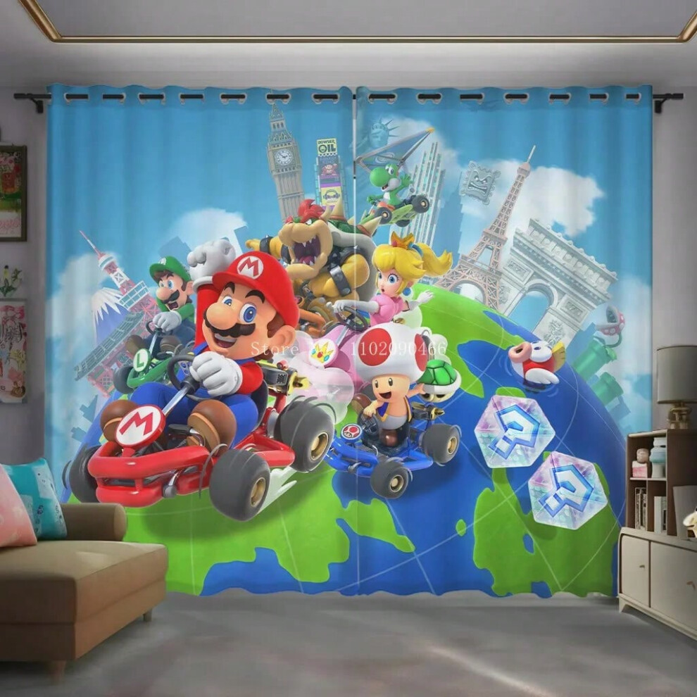 (01, W280XH190cm Folio) Cartoon Super Mario Printed Blackout Curtain Window Shade Living Room Bedroom Home Textiles Decor For Children Kids Teens Gift-image-OPC-PJGRNQ6-NEW