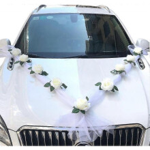 (White) Wedding Car Flower Plate Ribbon Bows Set For All Car Models