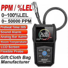Combustible Gas Detector Analyzer Monitor Sound Alarm Analog Bar Aalrm Temp Lcd Screen with Flexible Probe 50000 Ppm 100% Lel_k29