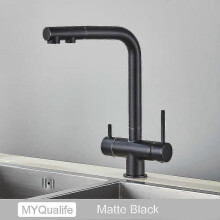 (Matte Black) Chrome Brass Pull Out Filtered Kitchen Faucet Dual Handle Hot Cold Drinking Water 3-way Filter Purification Mixer Taps(FPL16)