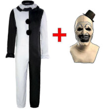 (xxxL, Costume and Mask) Cgmgtsn Adults Terrifier 2 Art The Clown Cosplay Costume Jumpsuit Hat Outfits Halloween Carnival Suit_FM18