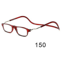(glasses power 150, Red) Flexible Magnetic Reading Glasses Hanging Neck Foldable Adjustable Clear Reading Glasses