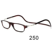 (glasses power 250, Tawny) Flexible Magnetic Reading Glasses Hanging Neck Foldable Adjustable Clear Reading Glasses