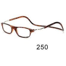 (glasses power 250, Leopard Print) Flexible Magnetic Reading Glasses Hanging Neck Foldable Adjustable Clear Reading Glasses
