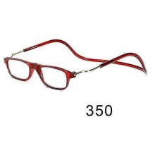 (glasses power 350, Red) Flexible Magnetic Reading Glasses Hanging Neck Foldable Adjustable Clear Reading Glasses
