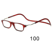 (glasses power 100, Red) Flexible Magnetic Reading Glasses Hanging Neck Foldable Adjustable Clear Reading Glasses