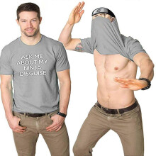 (XS, Light gray Black) Mens Ask Me About My Ninja Disguise Flip T Shirt Funny Costume Graphic Humor Tee ,100% New(FPL16)