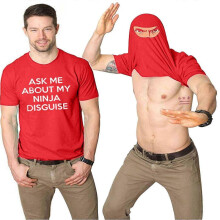 (M, Red) Mens Ask Me About My Ninja Disguise Flip T Shirt Funny Costume Graphic Humor Tee ,100% New(FPL16)