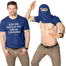 (M, Dark blue) Mens Ask Me About My Ninja Disguise Flip T Shirt Funny Costume Graphic Humor Tee ,100% New(FPL16)