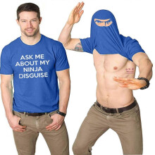 (XL, Blue) Mens Ask Me About My Ninja Disguise Flip T Shirt Funny Costume Graphic Humor Tee ,100% New(FPL16)