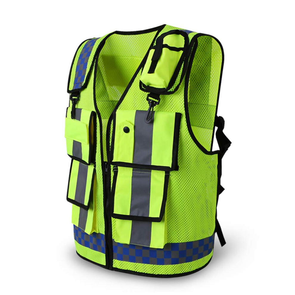 Reflective Safety Vest High Visibility With Pockets And Zip Breathable Mesh Lining Fluorescent Yellow One Size 6493810565717
