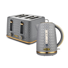 Tower Empire Kitchen Set, 1.7L Rapid Boil Kettle and 4 Slice Toaster, Grey with Brass Accents EEJB324