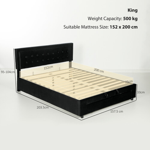 Homcom (Black) HOMCOM King Size Bed Frame with Storage and Adjustable Headboard 1