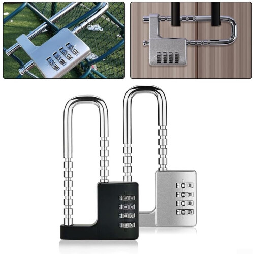 U-Shaped Padlock For Cabinets And Doors, Adjustable, Mechanical Combination Lock, Black 2