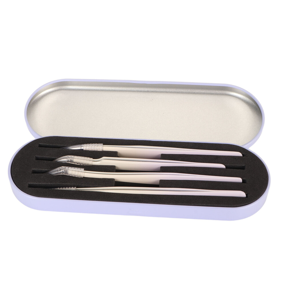 4pcs Stainless Steel Eyelash Tweezers Set for Extensions and Nail Art, Violet