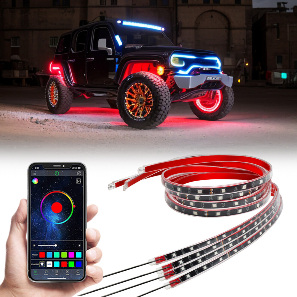 4Pcs Rgb Car Led Rock Kit With App Control, Ip68 Waterproof, 16 Million Colors, 60X90cm Light 9371338123664