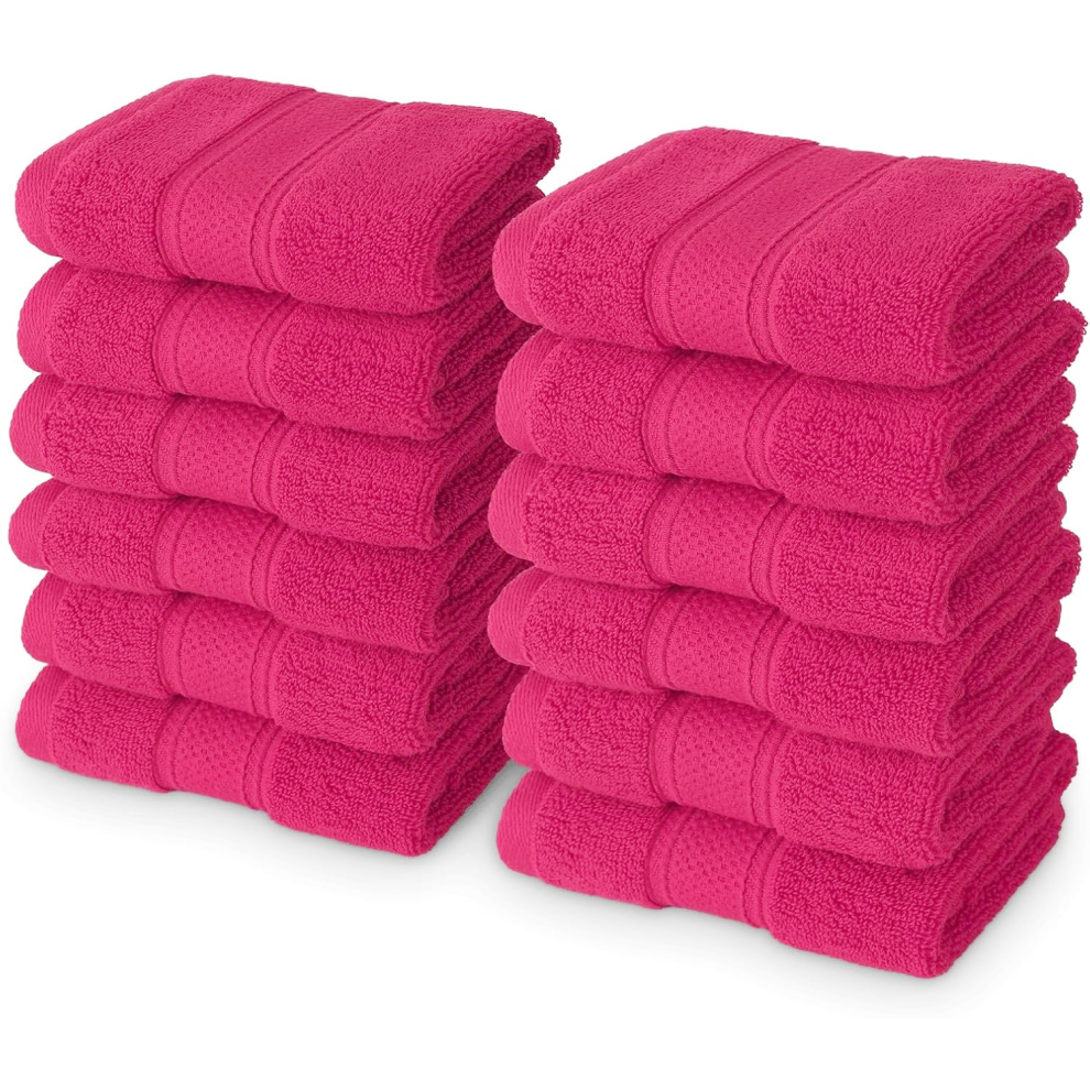 Towelbay 12X Face Cloths Towels 100% Egyptian Cotton Flannels Wash Cloths Towels 500Gsm (Pink) Pink