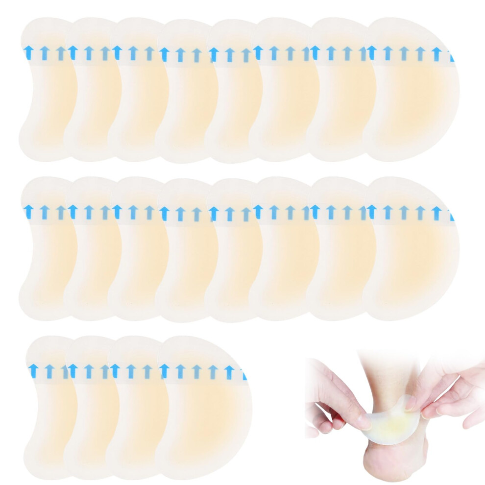 Gel Plasters Pack of 20 Blister Pads, Invisible Waterproof Hydrocolloid Patches for Toes, Forefoot and Heel Pain Relief