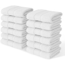 12x Face Cloths Towels 100% Egyptian Cotton Flannels Wash Cloths Towels 500GSM (White)