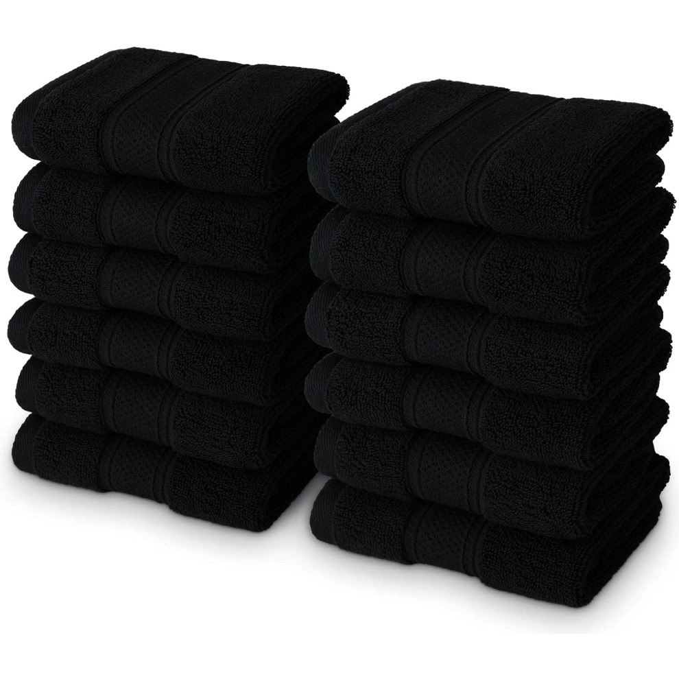 12x Face Cloths Towels 100% Egyptian Cotton Flannels Wash Cloths Towels 500GSM (Black)-image-OPC-PJGT8YM-NEW