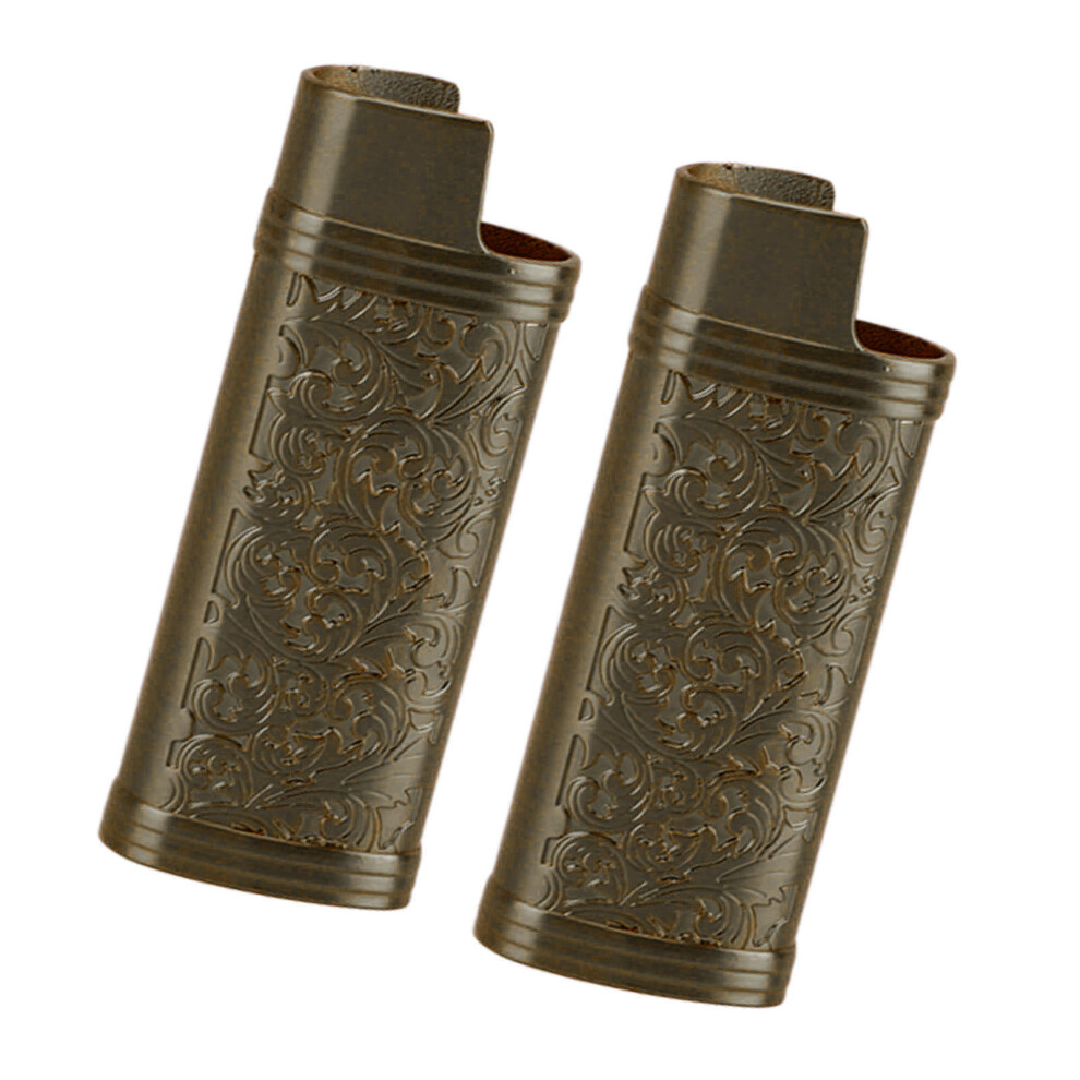 Bronze 2Pcs Zinc Alloy Retro Lighter Cover Portable Reusable Case 42G