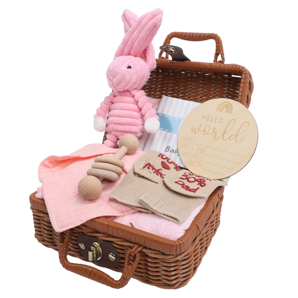 Baby Shower Gift Basket - Clothes, Doll, Rattle, Bibs, Socks Pink