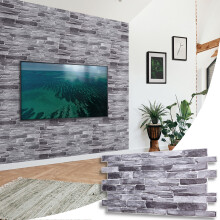 (Silver Grey Stone, Set of 10) Stone Effect 3D Wall Panels (96cm x 48cm) DIY Decorative PVC Plastic Cladding Panels