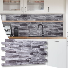 (Silver Grey Stone, Set of 18) Stone Effect 3D Wall Panels (96cm x 48cm) DIY Decorative PVC Plastic Cladding Panels