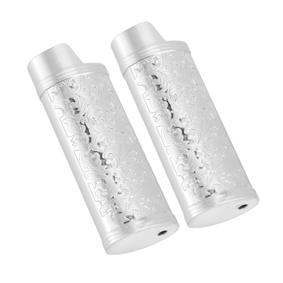 Silver Vintage Zinc Alloy Floral Lighter Case Cover 2 Pcs