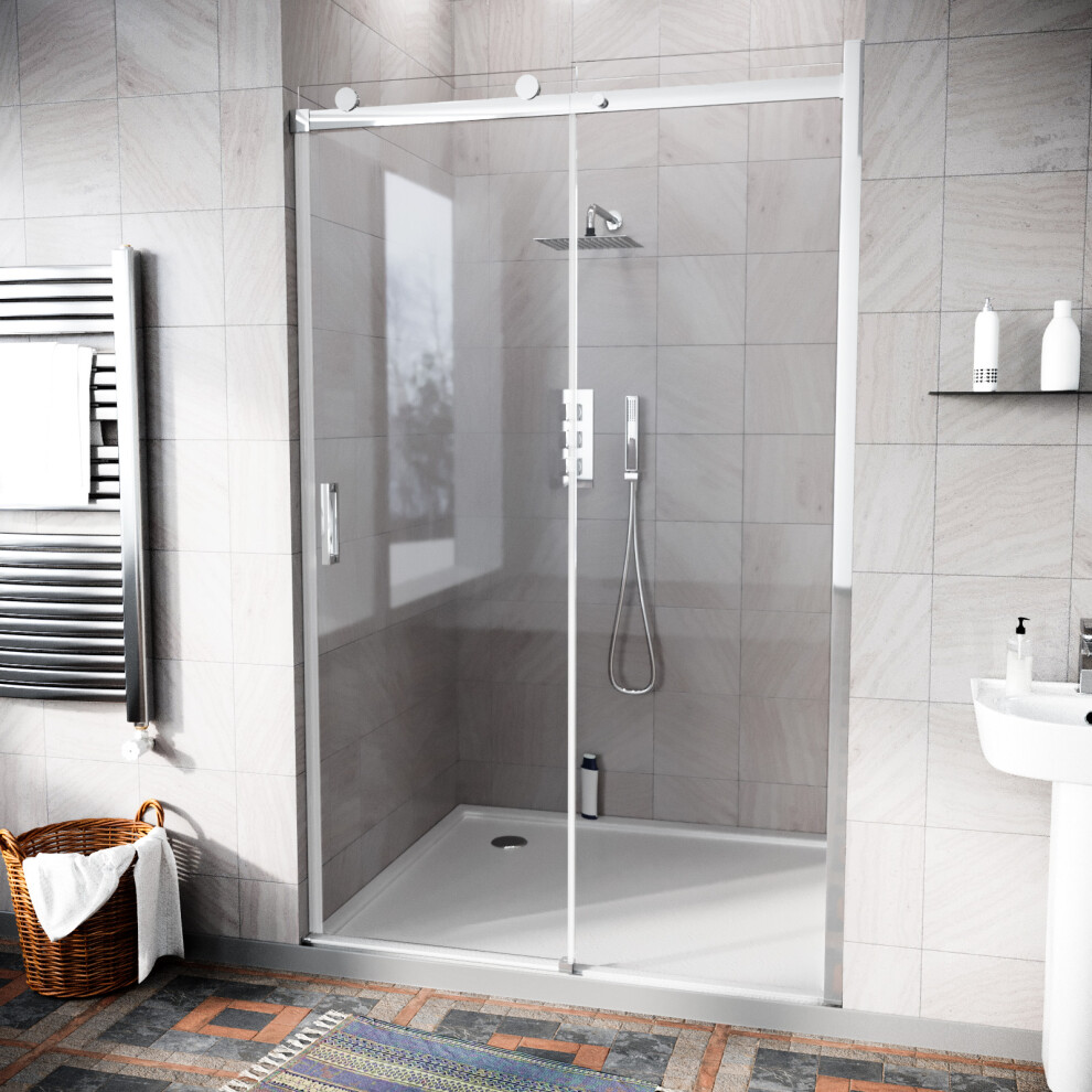 Nes Home Merton 1000Mm Frameless Sliding Shower Enclosure 8Mm Clear Tempered Glass