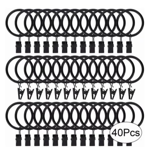 40 Stück 38 mm Clip-On-Vorhangringe Eisen-Schwarz 1