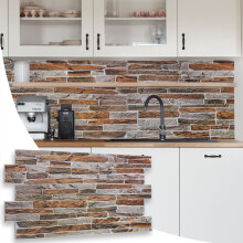 (Natural Sandstone, Set of 8) Stone Effect 3D Wall Panels (96cm x 48cm) DIY Decorative PVC Plastic Cladding Panels