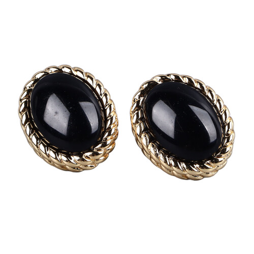 Exquisite Vintage 18K Gold Copper Black Agate Ear Stud Earrings 1