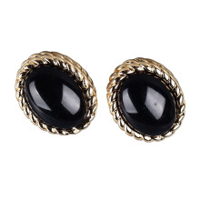 Exquisite Vintage 18K Gold Copper Black Agate Ear Stud Earrings