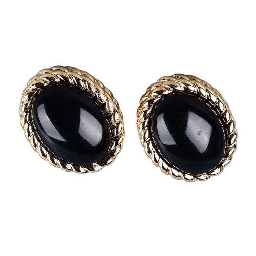 Exquisite Vintage 18K Gold Copper Black Agate Ear Stud Earrings