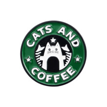 Cat Coffee Lapel Pins, Brooch Style, For Books Bags Clothes Jackets Hats, As Pictured