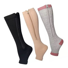 3 Paar Reißverschluss-Kompressionssocken Nylon Offener Zeh Kompressionssocken zum Gehen Laufen S/M