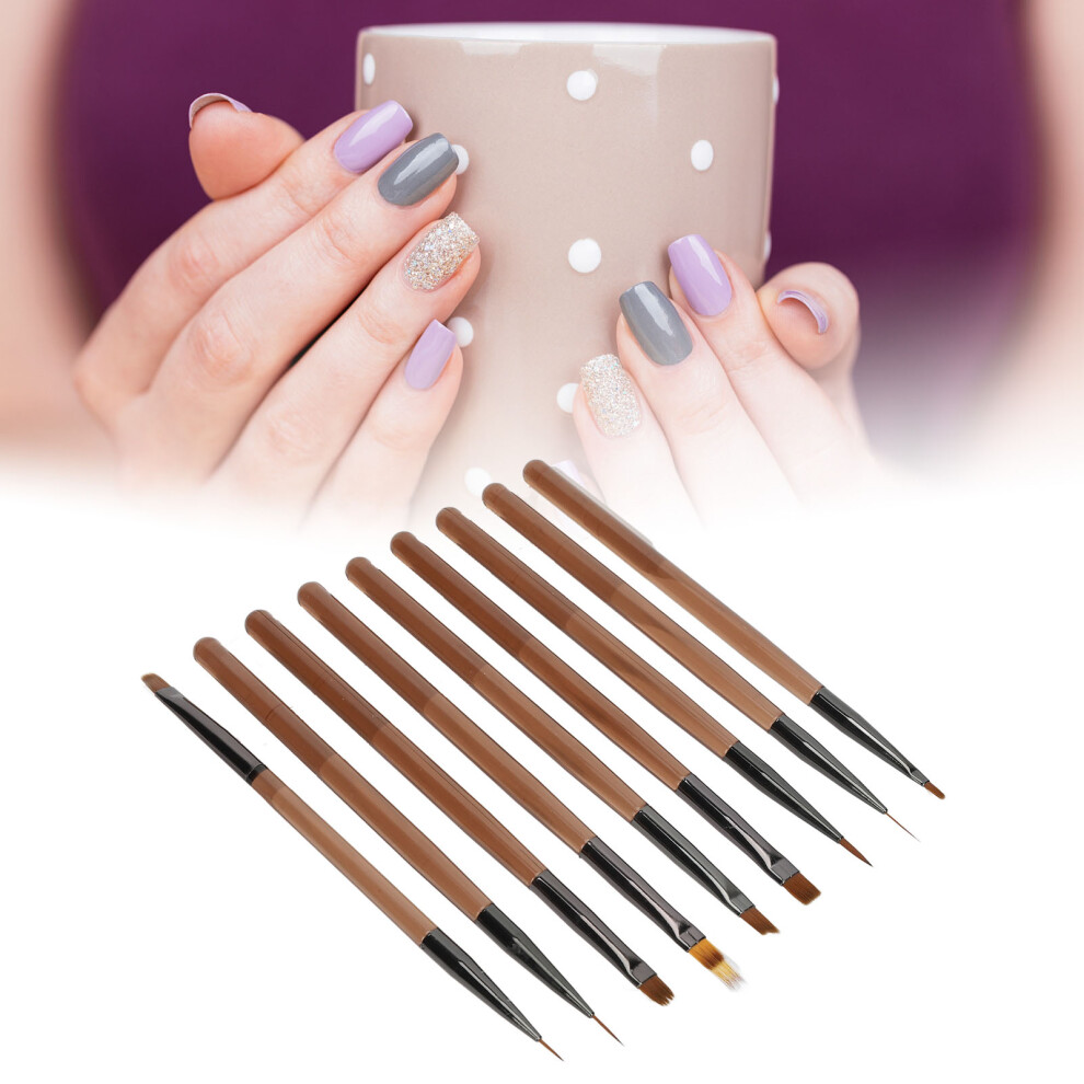 9pcs Nail Art Brushes Set UV Gel Brush for Home Salon Translucent Coffee