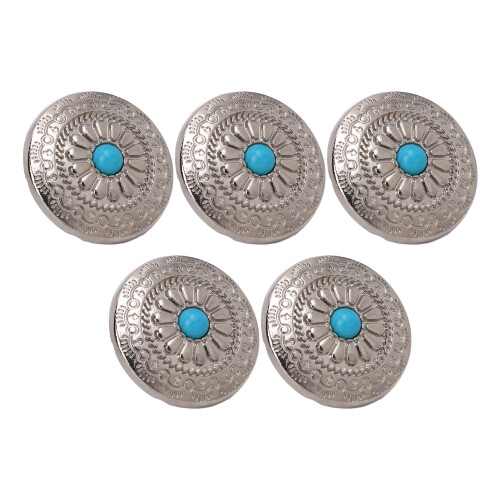 5 Sets Screw Back Button Silver Flower Blue 2