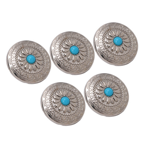 5 Sets Screw Back Button Silver Flower Blue 1