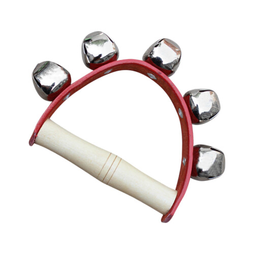 Wrist Shaking Bell 5 Bells Wooden Handle Handheld 2